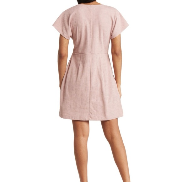Madewell Texture & Thread Mini Flutter Sleeve Faux Wrap Dress in Warm Thistle Lg - Picture 2 of 6